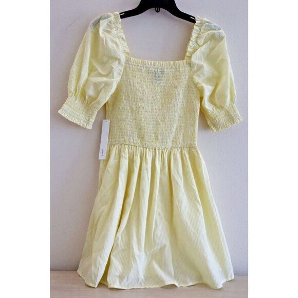 Aqua DI4622C-AQ Women's Sz S Yellow/White Striped Square Neck Smocked Dress - Picture 4 of 14